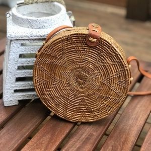 Round Rattan crossbody bag. NEW, never used